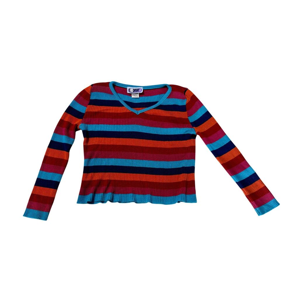 Vintage Cool Wear Girls Ribbed Striped Sweater Top USA Made Y2K Kids Size 10/12